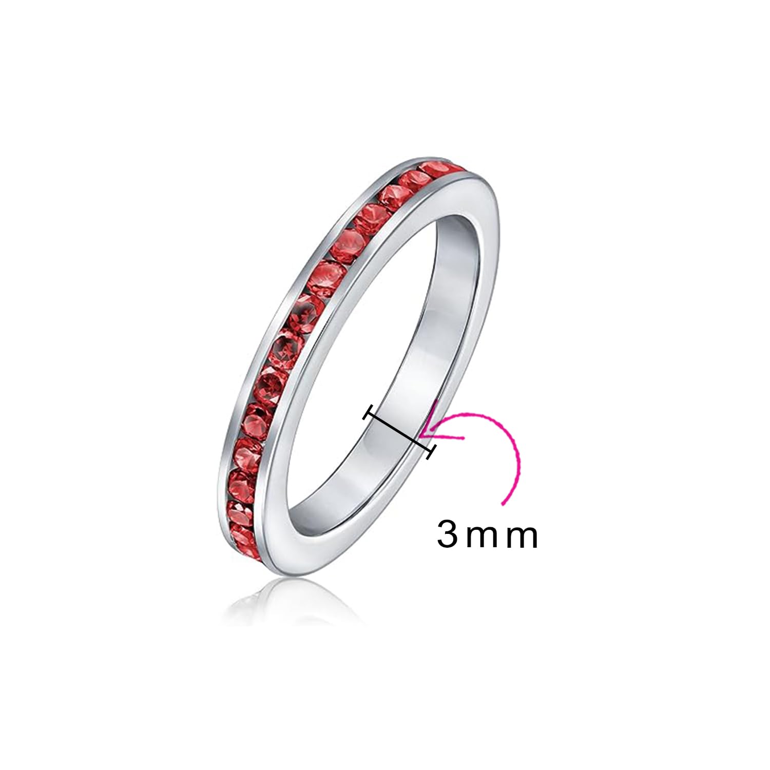 Bling Jewelry Personaliza Anillo de Eternidad Delgado Apilable con Circonita Cúbica en Canal Gema Simulada Plata de Ley .925 12 Colores de Mes de Nacimiento 3MM