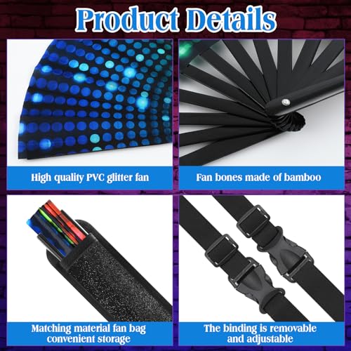 Image of FairySandy Large Rave Fan UV Glow Clack Summer Hand Fan with Thigh Holster for Women Carnival Party Supplies for Carnival Edm Music Festival Club Accessories(Neon,Mixed Color)