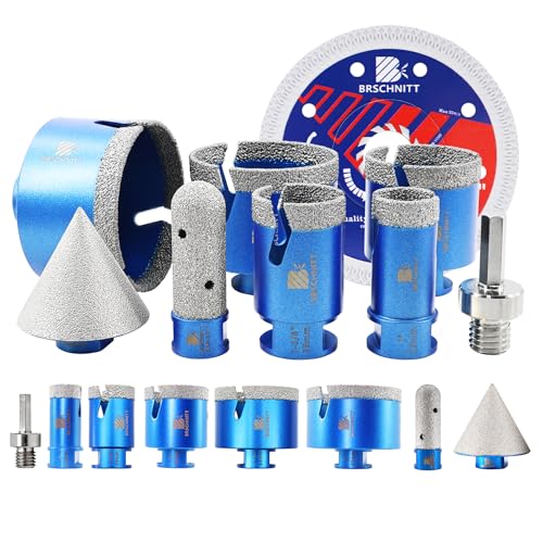 Image of Diamond Core Drill Bit Set - BRSCHNITT Tile Hole Saw Kit 1 inch 1-3 /8 inch1-3 /4 inch2-1 /2 inch3 inch & 4 /5 inch Finger Bit & 2 inch Chamfer Bit for Porcelain Tile Ceramic Marble Granite Diamond Blade