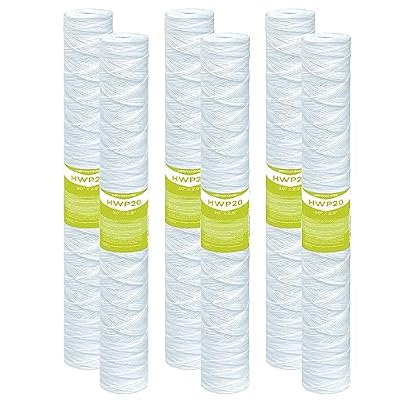 MewMore 20 Micron Whole House Water Filter Cartridge, String Wound Sediment Filters for Well Water, Universal Replacement for Any 20 inch Silm Housings - 20" x 2.5" Cartridges - Pack of 6