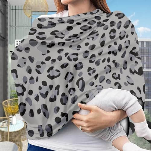 Image of Forchrinse Grey Leopard Print Baby Car Seat Cover Soft Stretchy Breastfeeding Nursing Cover Multi Use Cover for Shopping Cart /High Chair /Stroller