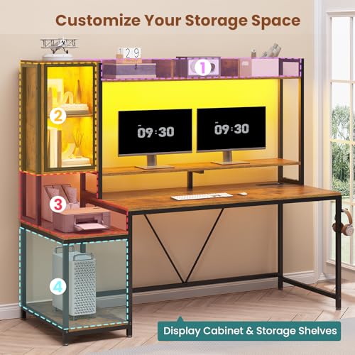 SEDETA 60'' Gaming Desk with Storage, Hutch, Display Cabinet and LED Lights - image 8