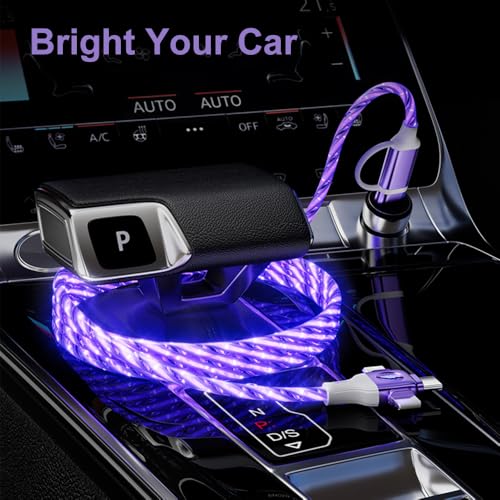 Image of IHAO Multi Ports Starry Light-Up USB Cable USBC MicroUSB Connectors Durable Fast Charging Cables Visible Current Flow for Almost All Device-6in1 Star Purple