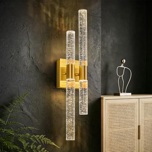 Image of Modern LED Vanity Light Bathroom Vanity Light Fixtures Gold Crystal Sconces Wall Lighting 21.25in 4000K Vertical and Horizontal Wall Mounted Sconces for Bedroom Living Room Hallway(1-Pack)