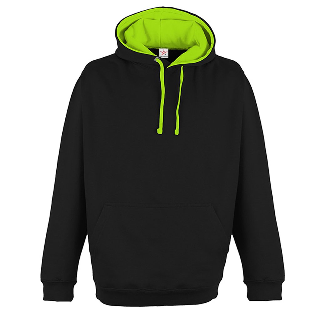 Plain Jet Black/Electric Green Superbright Hoodie Plus 1 T Shirt with Contrast neon Colour