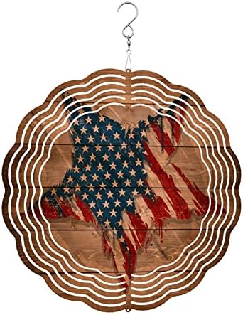 Wind Spinner American Flag Stainless Steel Spinner for Yard and Garden Star Wood Grain Wind Sculptures 8 Inch 3D Crafts Ornaments Hanging Wind Spinner for Outdoor & Indoor Decorations