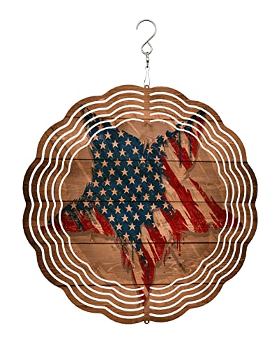 Wind Spinner American Flag Stainless Steel Spinner For Yard And Garden Star Wood Grain Wind Sculptures 8 Inch 3D Crafts Ornaments Hanging Wind Spinner For Outdoor & Indoor Decorations #TOP2