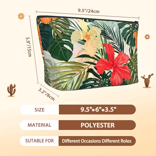 Hibiscus Flowers Travel Makeup Bag,Hawaiian Palm Leaf Cosmetic Bags Small Waterproof Zipper Women Purse Mini Portable Traveling Organizer Pouch for Ladies Thanksgiving Gifts3