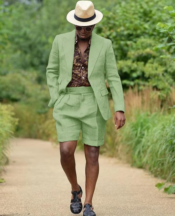 VENNYNG Mens Linen Jacket Shorts Suits Single Breasted Summer Ambo Cool Comfortable Tuxedo4