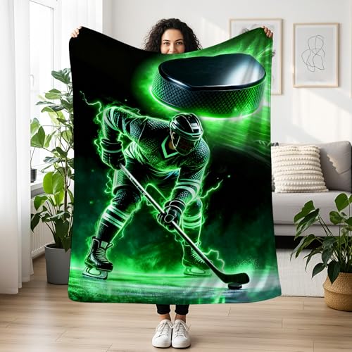 CraftyPals Hockey Blanket 40 x 50 Cool Hockeys Themed Design Blankets for Kids Girls Boys Soft Cozy Lightweight Flannel Throw for Lap Chair Sofa
