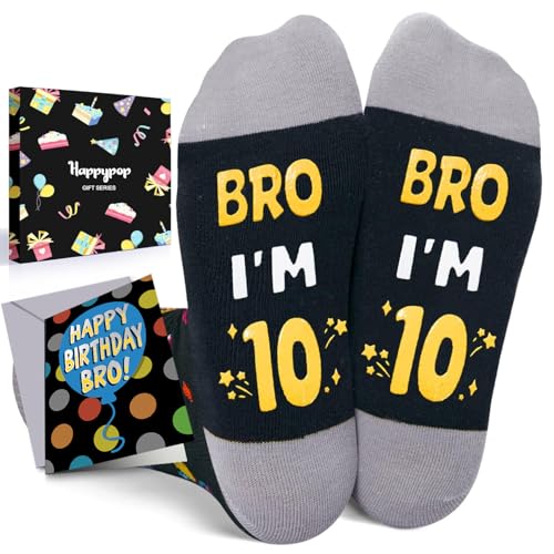 HAPPYPOP 10th Birthday Socks for Boys - Presents for 10 Year Old Tween Boys with Gift Box and Greeting Gift Card for Son Brother or Friends