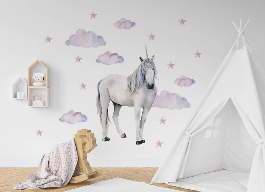Naklejka na ścianę jednorożec obraz ścienny I gwiazdy chmury obrazy dzieci chłopiec pokój dziecięcy dziewczynka naklejka Osomhome os2025 (195 x 140 cm)