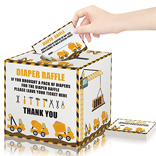 Image of Excavator Diaper Raffle Tickets with Box, 1Diaper Raffle Box and 50Diaper Raffle Card,Diaper Raffle Tickets for Baby Shower,Diaper Party Raffle Insert Card for Baby Shower,Party Decoration Supplie
