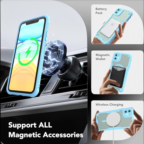 Coque iPhone 11 compatible MagSafe bleu mat avec cordon et 2 verres trempés