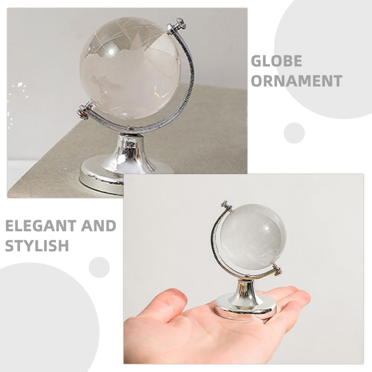 BIUDECO Artificial Crystal Globe Model 3pcs Small Decorative Earth Globes for Office Home Study