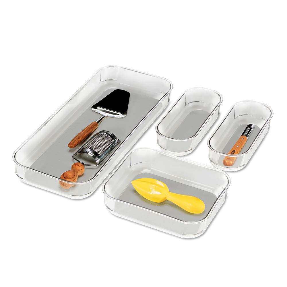 madesmart 4-Piece Clear Bin Pack | Light Grey | Clear Soft Grip Collection| Soft-grip Lining | Non-slip Feet | BPA-free