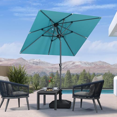 Image of PURPLE LEAF Patio Market Umbrella 6' x 6' Square Tilt Turquoise Blue 8 Ribs