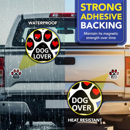 Image of Dog Lover Pawprint Car Magnet 5 Inch 2 Pack, Dog Lover Gift, Made in USA | Heavy duty magnetic decal for car, truck, SUV or fridge, full color UV printed
