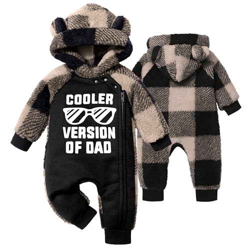 Image of Oranchids Baby Boy Clothes Winter Snowsuit Plaid Fleece Jumpsuit Bear Ear Hooded Romper Zipper Onesie Warm Infant Coat Outfit
