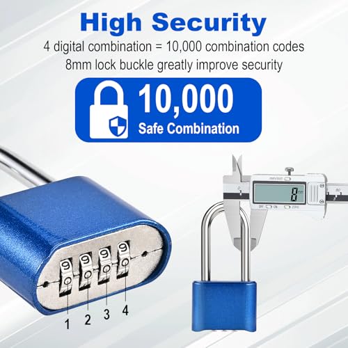 Image of Combination Lock, 4-Digit Heavy Duty Combo Lock, Combination Padlock Weather-Resistant Heavy Duty Combo Locks for Outdoor Fence, Locker, Sheds, Gym, Gate Hasps (Long 2pcs-Blue)