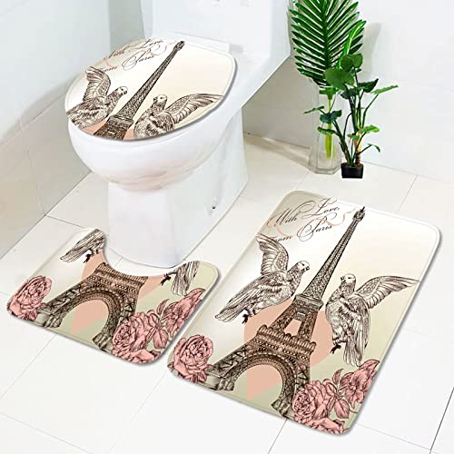 Badematten Set 3 teilig,Toilettenmatte Set,3er Badgarnitur Badezimmer Matte Set Dusch Bade Matte Vorleger Teppich 3D…