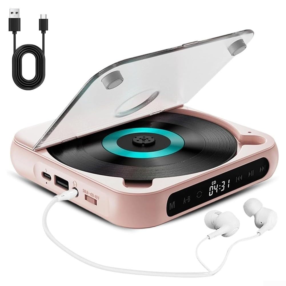 Lettore CD Portatile Hi-Fi Suono Chiaro Design Compatto(pink) | Suono per cristallino, bassi profondi, esperienza immersiva, design elegante, perfetto per musica