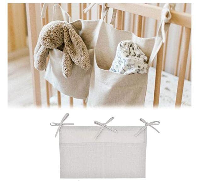 SuXHyez Hanging Storage Pocket Baby Cot Pocket Organiser for Holding Bottle Toy Diaper Nursery Solid Bedside Toys Hanging Storage Bag（Grey）