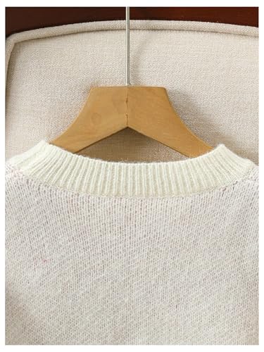 MakeMeChic Girl's Star Print Cute Crew Neck Cable Knit Sweater Drop Shoulder Long Sleeve Pullovers3