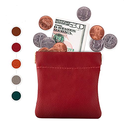 Image of Nabob Leather Genuine Leather Squeeze Coin Purse, Coin Pouch Made IN U.S.A. Change Holder For Men /Woman Size 3.5 X 3.5 (Red)