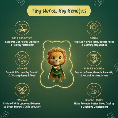 Image of Vasu Super Gummies for Kids (60 Gummies) - Enriched with Kesar, Moringa, Brahmi & Shankhpushpi | Supports Immunity & Gut Health | Pre+Probiotics | DHA, Vitamins & Minerals | No Added Sugar