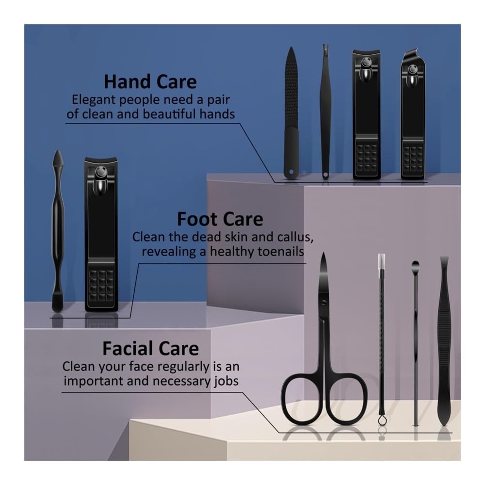 Kit per Unghie 10 in 1 per Donne e Uomini, Strumenti Professionali per la Cura dei Piedi in Custodia di Pelle, tagliaunghie per Le Dita dei Piedi, tagliaunghie per Le Mani