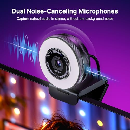 Image of NexiGo N680E Pro 4K Webcam with Ring Light, PDAF Autofocus, 1080p 60FPS, Dual Noise-Canceling Mics, Privacy Shutter, USB Plug-and-Play for Zoom, Teams, Twitch, Google Meet