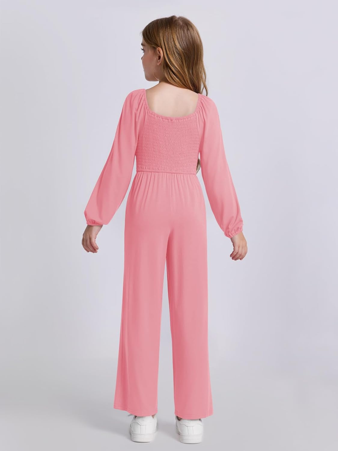 Haloumoning Girls Jumpsuit Kids Long Sleeve Smocked Wide Leg Romper 4-14 Years - Image 5