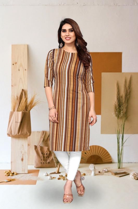 Image of JAKHANA Women's Crepe Printed Casual Straight Calf Length Round Nick Kurta Pack of 4