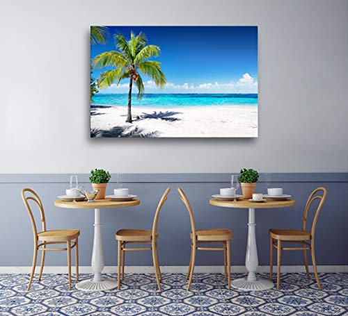 Baisuart-S03969 Large Canvas Wall Art Summer Ocean Waves Prints Coconut Trees On Sands Beach Seascape Painting Sea Nature Pictures Stretched And Framed For Living Room Home Office Wall Decor Artwork #TOP1