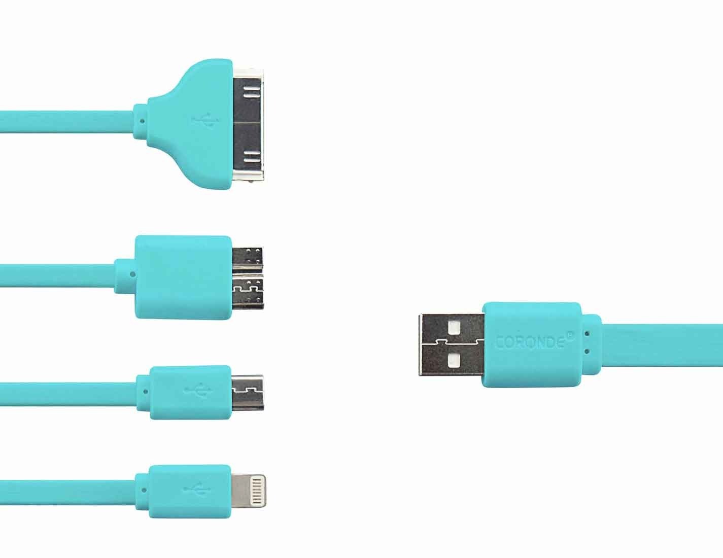4 in 1 Rapid Charging Cable 4Ft,Include:8 Pin Cable,30 Pin Cable,USB 3.0 Cable and Micro USB Cable for iphone,iPad,Samsung phones and other most Android Phones and Tablets PC(Blue)