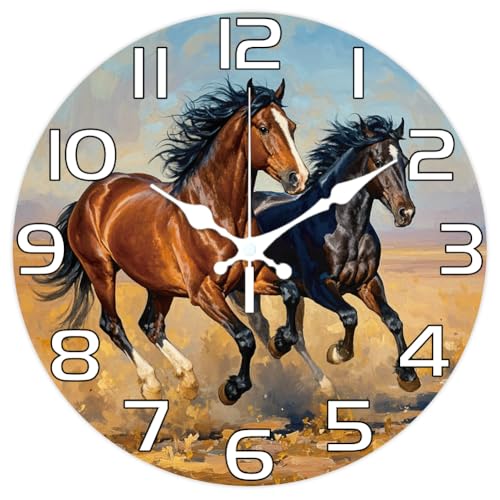 CHGCRAFT Horloge Murale Ronde à Motif de Chevaux au Galop 12(5) cm sans Tic Tac à Piles pour Chambre Salon Cuisine Bureau