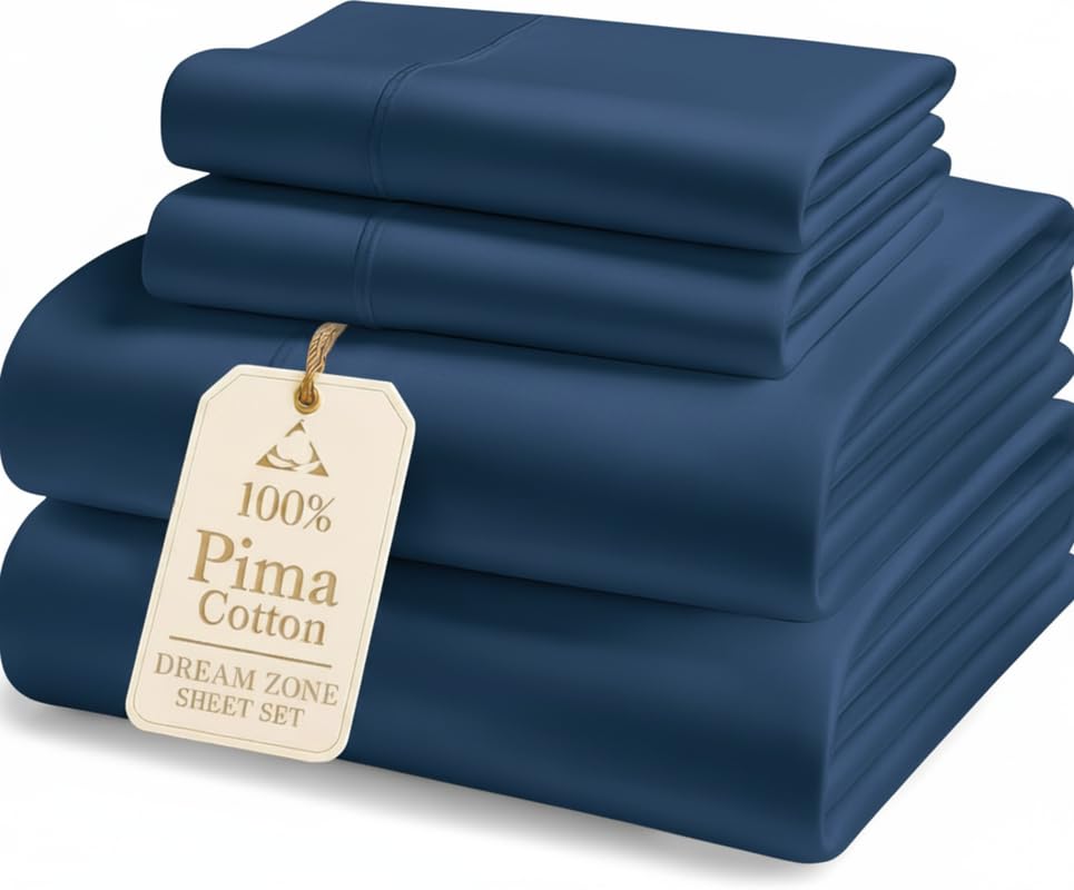 Dream Zone King Size 1000 Thread Count Rich Pima Cotton 4-PCs Sheet Set Fits Upto 18 Deep Pocket Mattress (Solid Medium Blue)