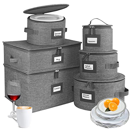 China Storage Containers Set Of 6,Includes Wine Glass & Stemware Storage Cases,Cup & Coffee Mug Storage Box,Dish & Plate Storage Containers,Hard Shell With Dividers & Handles For Dinnerware Moving #TOP25