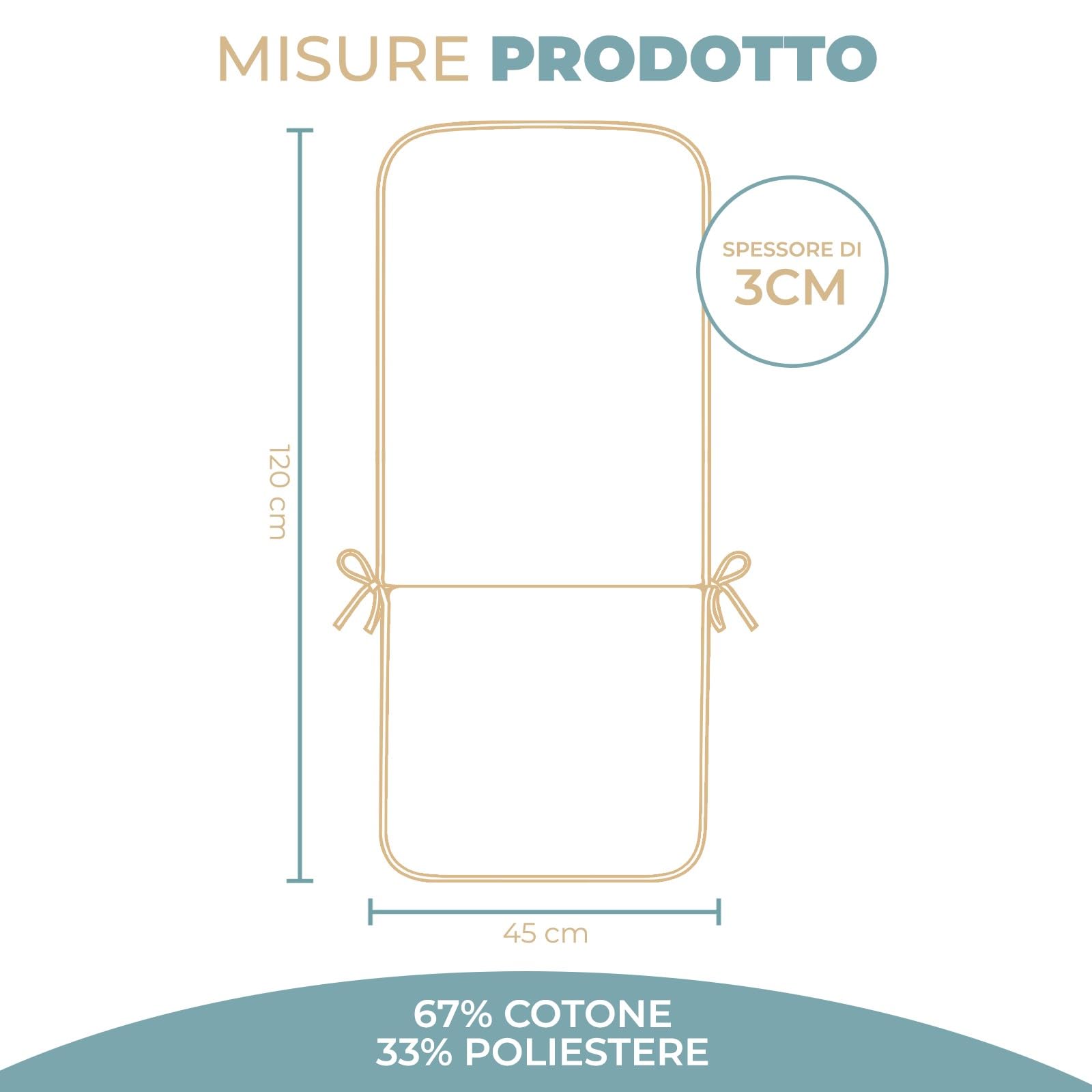 PARAMAISON Cuscino Sdraio 45x120 cm, Materassino per Sdraio Giardino e Piscina, Imbottito 3 cm, con Laccetti ed Elastico Antiscivolo, Universale per Esterno | Tortora