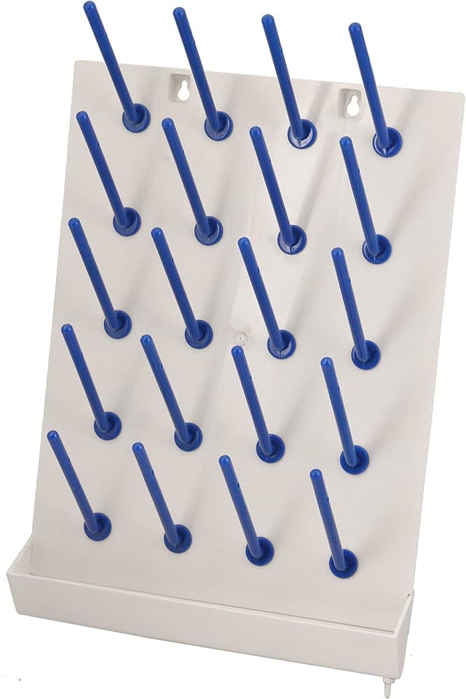 Laboratory Drying Rack with 20 Pegs, Collection Tray for Waste Water, White Base with Blue Polypropylene Pegs, Pack of 1-image-22
