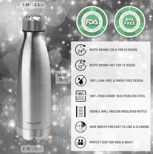 Image of CHILLOUT LIFE 17oz Insulated Stainless Steel Water Bottles, Leak Proof