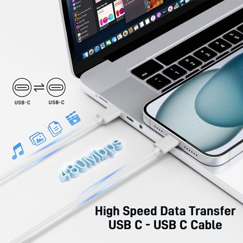 USB C to USB C Cable 6.6FT, 3-Pack, 60W Fast Charging Type-C Charger Cord,for iPhone 15/16/17 Series, iPad Pro/Air, MacBook, Samsung Galaxy, Pixel,White