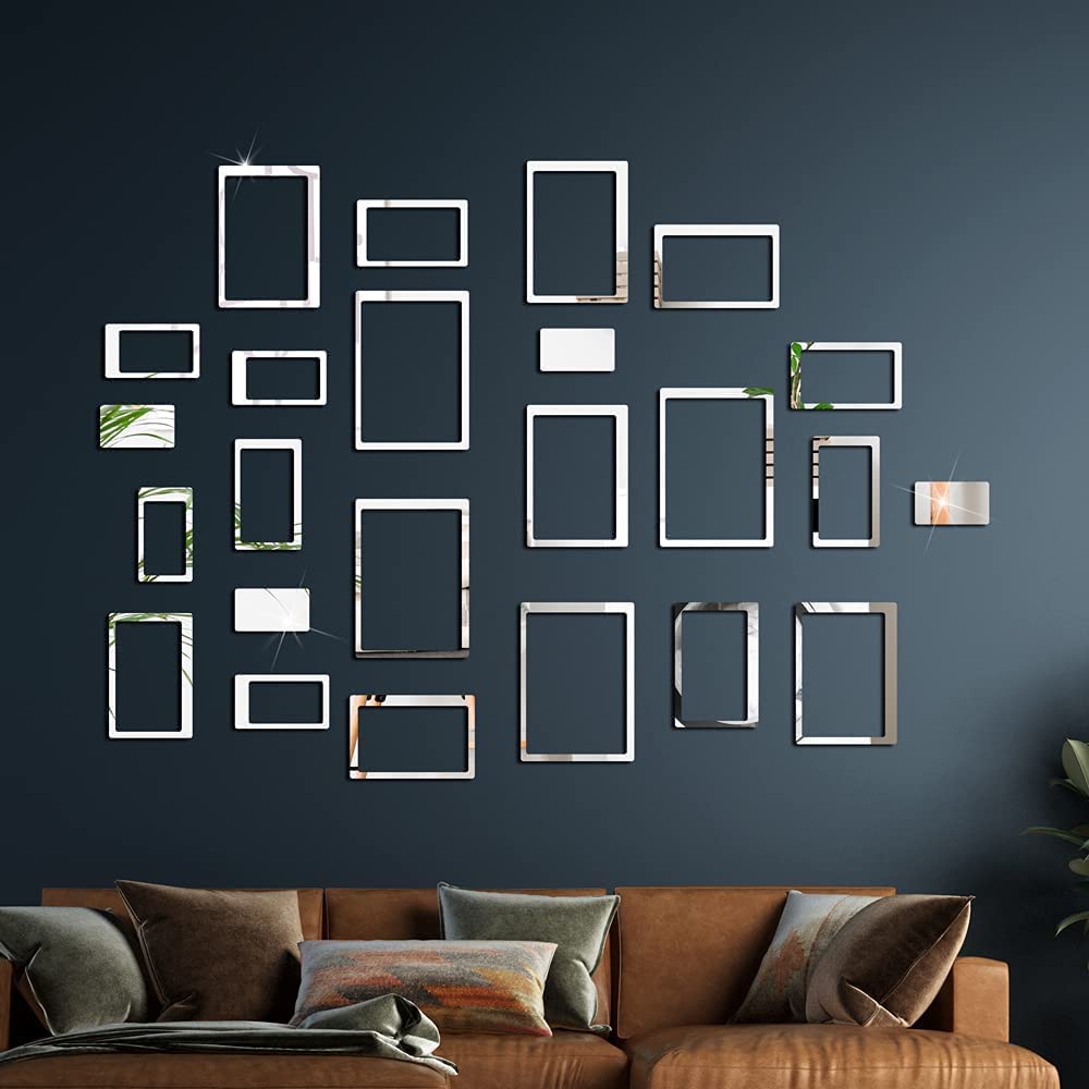 Chote Mote Seller - Hollow Rectangle Silver 72 Decorative Mirror Stickers for Wall, Wall Mirror Stickers, 3D Acrylic Stickers Wall Stickers for Hall Room, Bed Room, Living Room Kids Room. (B0D78Q33ZB) Amazon Price History, Amazon Price Tracker