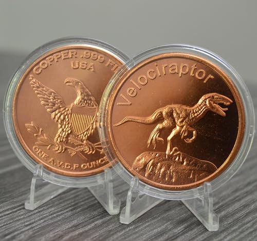Image of Velociraptor Prehistoric Dinosaur - 1 oz .999 Pure Copper Round Collecticble 39mm Challenge Coin in Capsule - COA by Heavenly Metals