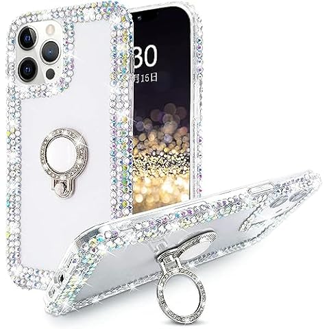 Bonitec Bling Case Compatible with iPhone 15 Pro Max Clear Case with Ring Stand, Sparkle Glitter Diamond Rhinestone Cute Kickstand Case for Women Cover