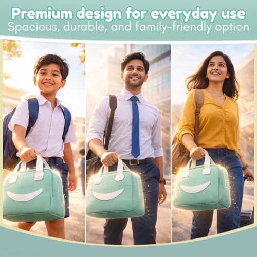 Image of Toy Imagine 6.5L Insulated Lunch Bag for Kids Office School Men Women Smiley Face Tiffin Bag Snack Tote Bag Compact Portable Leak Proof Tiffin Pouch Hot and Cold Lunch Box Bag for Boys & Girls(Green)