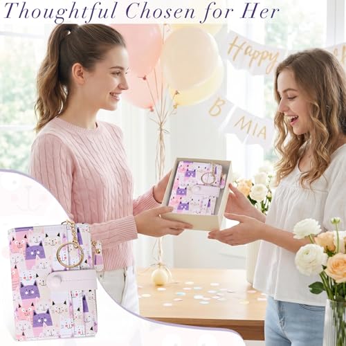 Image of COSHAYSOO Aesthetic Wallet for Ladies Teen Girls - Womens RFID Blocking Purse with Card Slots ID Window Zipper Coin Pocket - Waterproof PU Leather Small Cute Keychain Wallet - Pink Cat