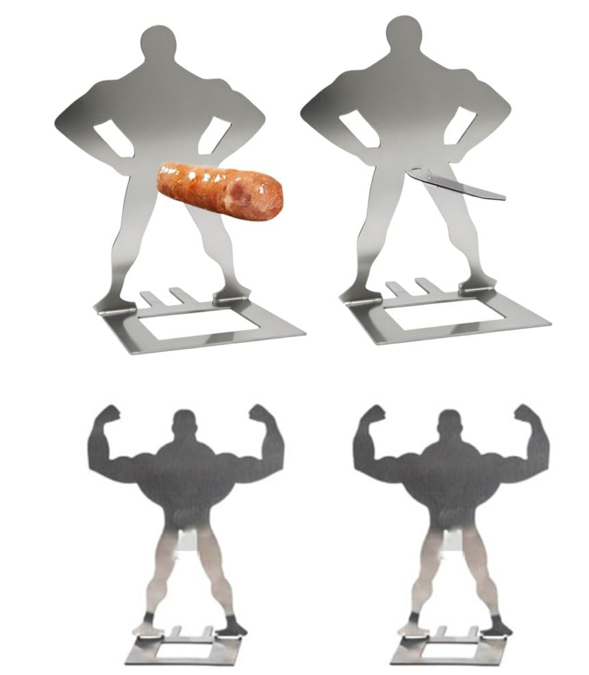 4Pcs Stainless Steel BBQ Sausage Holder, BBQ Gifts for Men, Creative Standing Man Sausage Barbecue Rack, Portable Camping Accessories, Funny Gifts for Dad, Fathers Day, Birthday