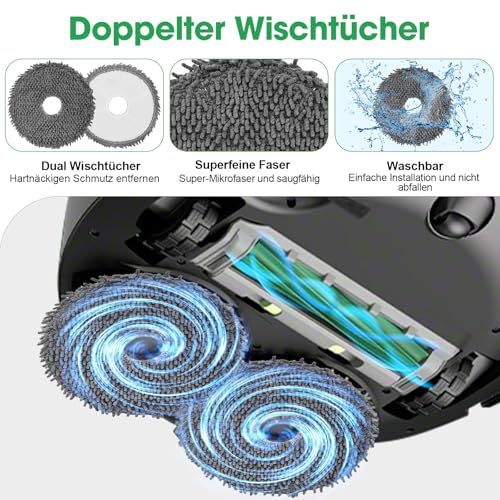 RUKHOOL Zubehör für iRobot Roomba Plus 505 Combo / 405 Combo Ersatzteile Zubehörset Ersatz, 6 Staubbeutel 2 Hauptbürsten, 6 Seitenbürste, 4 HEPA Filter, 4 Wischtücher
